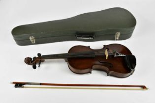 SEBASTIAN KLOTZ; a one-piece back violin, 36cm, with bow, cased.