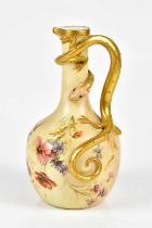 ROYAL WORCESTER; a blush ivory ewer with lizard handle, decorated with floral sprays, factory