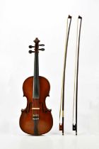 H CLOTELLE; a full size French violin with two-piece back, length 35.8cm, label dated 1890, cased