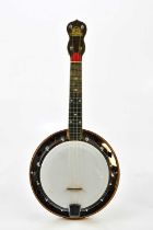 A George Formby model banjolele, numbered D/1840, with bird's eye maple resonator, the headstock