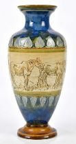 HANNAH BARLOW FOR ROYAL DOULTON; an Artware vase with flared neck, the central body decorated with