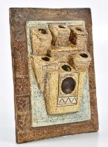 ALISON BRIGDEN FOR TROIKA POTTERY; a ceramic wall pocket, signed Troika Cornwall with painters