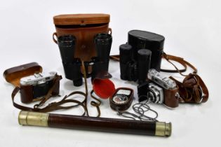 ROSS OF LONDON; a leather and nickel cased single draw telescope, no.33218, two pairs of