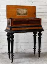 A late 19th century inlaid Swiss three cylinder music box, each cylinder playing eight airs, with