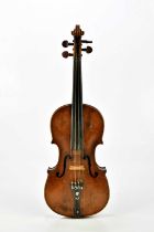 A full size German violin with two-piece back, length 35.5cm, branded 'Stainer' below the button.