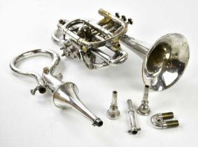 ANTOINE COURTOIS & MILLE; a late 19th century silver plated echo cornet, with accessories.