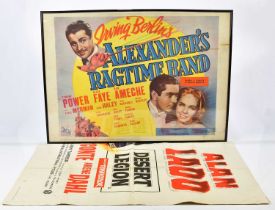 A 1938 original film poster for "Alexander's Ragtime Band", 50cm x 72cm, together with a 1953 film