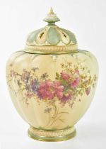 ROYAL WORCESTER; a large and impressive potpourri and cover with ribbed body and crown top cover