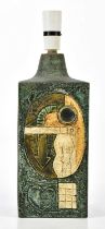 AVRIL BENNET FOR TROIKA POTTERY; a large rectangular lamp decorated to the front with stylised