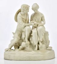 COPELAND; a 19th century Parianware group representing a seated boy and girl holding a basket