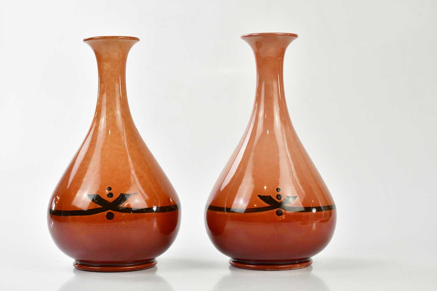 WILLIAM AULT; a pair of Art Pottery vases with stylised designs, impressed signature, height - Image 2 of 5