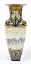 HANNAH BARLOW FOR DOULTON LAMBETH; a large vase with flared neck, the central body with sgraffito