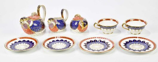 ROYAL CROWN DERBY; a nine piece 'Quail' tea service. Condition Report: First quality, light wear but