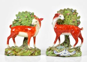 Two 19th century Staffordshire figures of deer, heights 19cm and 18cm (2) Condition Report: Both