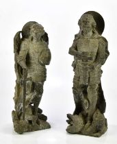 ATTRIBUTED TO ALFRED GEORGE STEVENS (1817-1875); two carved stone sculptures representing George and