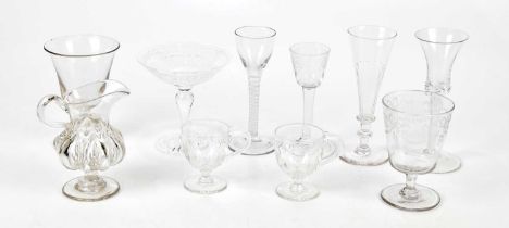 A collection of Georgian and later glassware including Georgian air twist wine glass, opaque twist