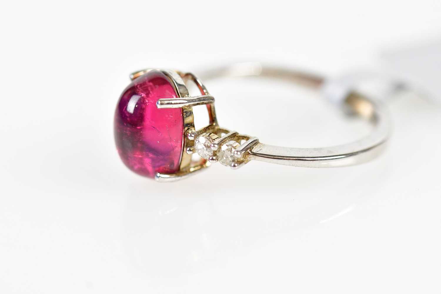 A 9ct white gold rubellite and four stone diamond ring, size N 1/2, approx. 2.9g. - Image 2 of 3