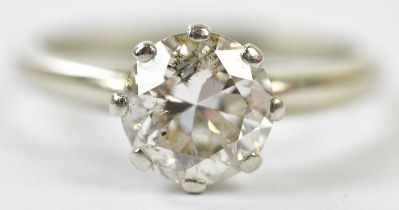 An 18ct white gold diamond solitaire ring, the eight claw set round brilliant cut stone approx 2cts,