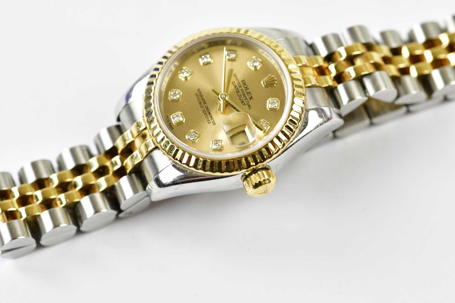 ROLEX; a lady's 18ct yellow gold stainless steel Oyster Perpetual Datejust wristwatch purchased - Image 3 of 7