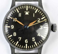 LACO; a German Luftwaffe model oversized steel manual wind observation wristwatch with black dial