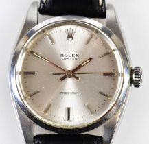 ROLEX; a gentleman's vintage Oyster manual wind stainless steel wristwatch with baton markers to the