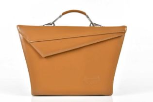 C. VALENTINO; an unusual tan leather geometric shaped handbag with silver tone hardware, top handle,