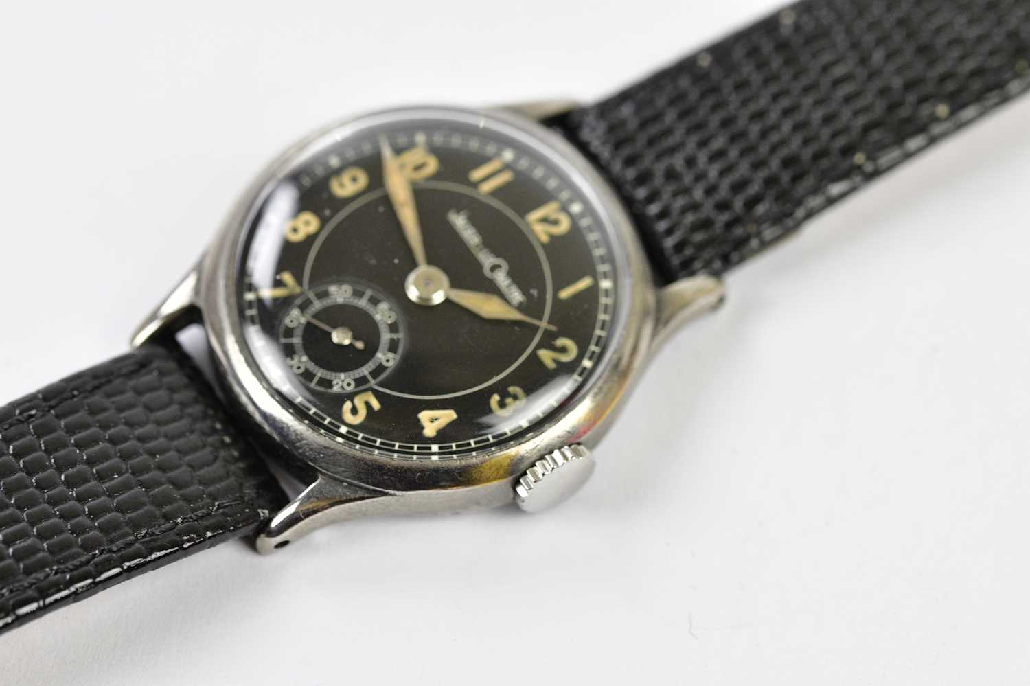 JAEGER-LECOULTRE; a circa 1940 military style black face stainless steel wristwatch with - Image 3 of 5