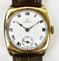 OMEGA; a 9ct yellow gold gentleman’s vintage wristwatch with Roman numerals and subsidiary seconds