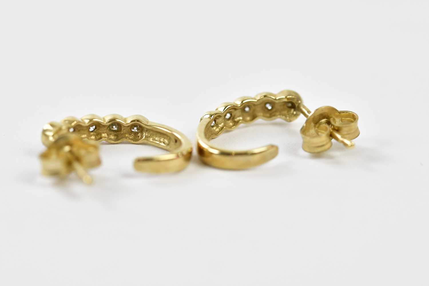 A pair of 9ct yellow gold and five stone diamond set half hoop earrings, length approx 13mm, - Image 2 of 2