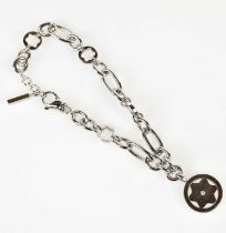 MONTBLANC; a silver bracelet with tiny diamonds set to the pendant, signed, length 17cm, approx.