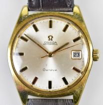 OMEGA; a gentleman's vintage automatic stainless steel gold plated wristwatch with baton markers and