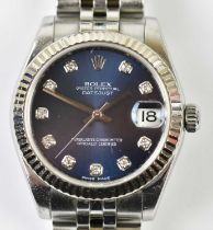 ROLEX; a lady's stainless steel Oyster Perpetual Datejust wristwatch with diamond hour markers to