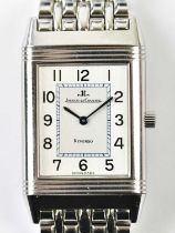 JAEGER-LECOULTRE; a gentleman's stainless steel Reverso manual wind wristwatch with correct bracelet