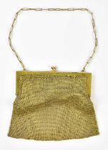A 9ct yellow gold mesh purse with internal leather pouch and with chain link, total approx. 175.