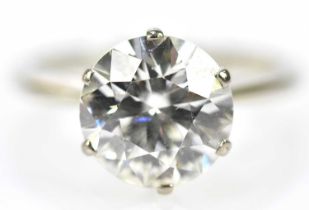 A fine diamond solitaire ring, the round brilliant cut stone weighing 3.78 cts, graded colour L