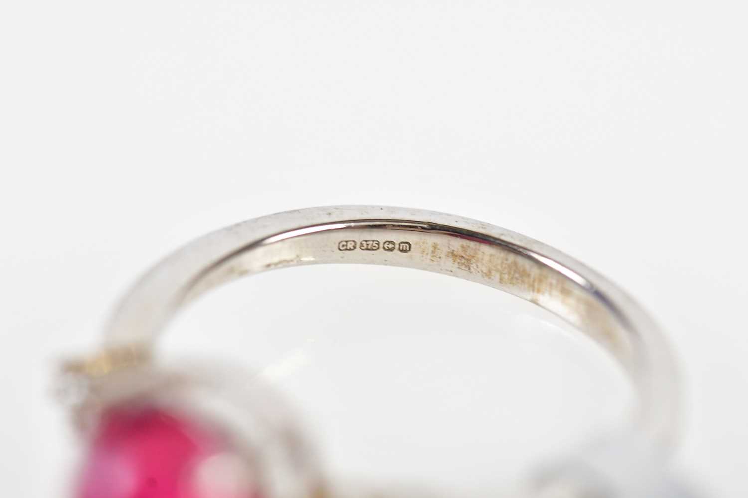 A 9ct white gold rubellite and four stone diamond ring, size N 1/2, approx. 2.9g. - Image 3 of 3