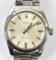 ROLEX; a circa 1984 gentleman's Oyster stainless steel wristwatch with baton markers to the circular