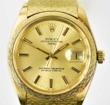 ROLEX; a gentleman's 1979 18ct yellow gold Oyster Perpetual date wristwatch with baton markers to