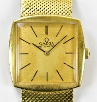 OMEGA; a gentleman's 18ct yellow gold automatic wristwatch with baton markers to the square dial and