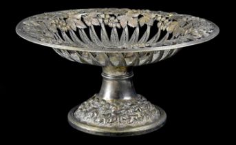 PAUL STORR; a George III hallmarked silver gilt comport with applied foliate and pierced border,