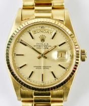 ROLEX; a 1971 gentleman's 18ct yellow gold Oyster Perpetual Day-Date wristwatch, diameter 36mm, sold