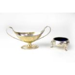 An Edward VII hallmarked silver twin-handled elliptical bowl, maker's mark rubbed, London 1902 and a