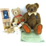 STEIFF; two teddy bear keyrings, bear 12cm, a lamb keyring, two boxed Steiff Club bears, 1997 and