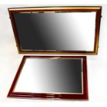 Two contemporary rectangular mirrors, one mahogany and gilt framed, the other walnut-effect, gilt