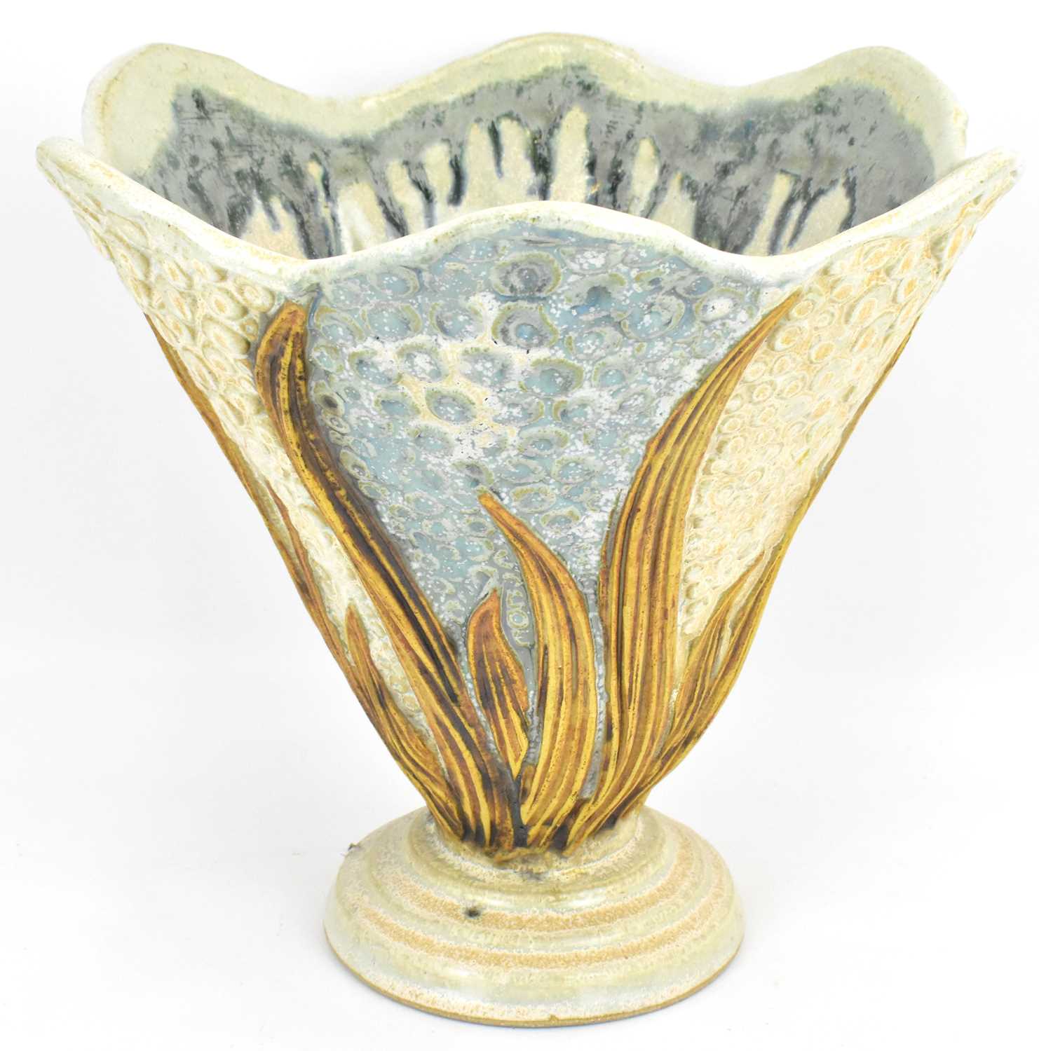 BERNARD ROOKE; a large studio pottery conical vase in the form of a flowerhead, with applied - Image 2 of 4