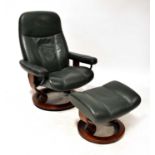 EKORNES; a stressless leather armchair in green with matching footstool.Condition Report: Overall