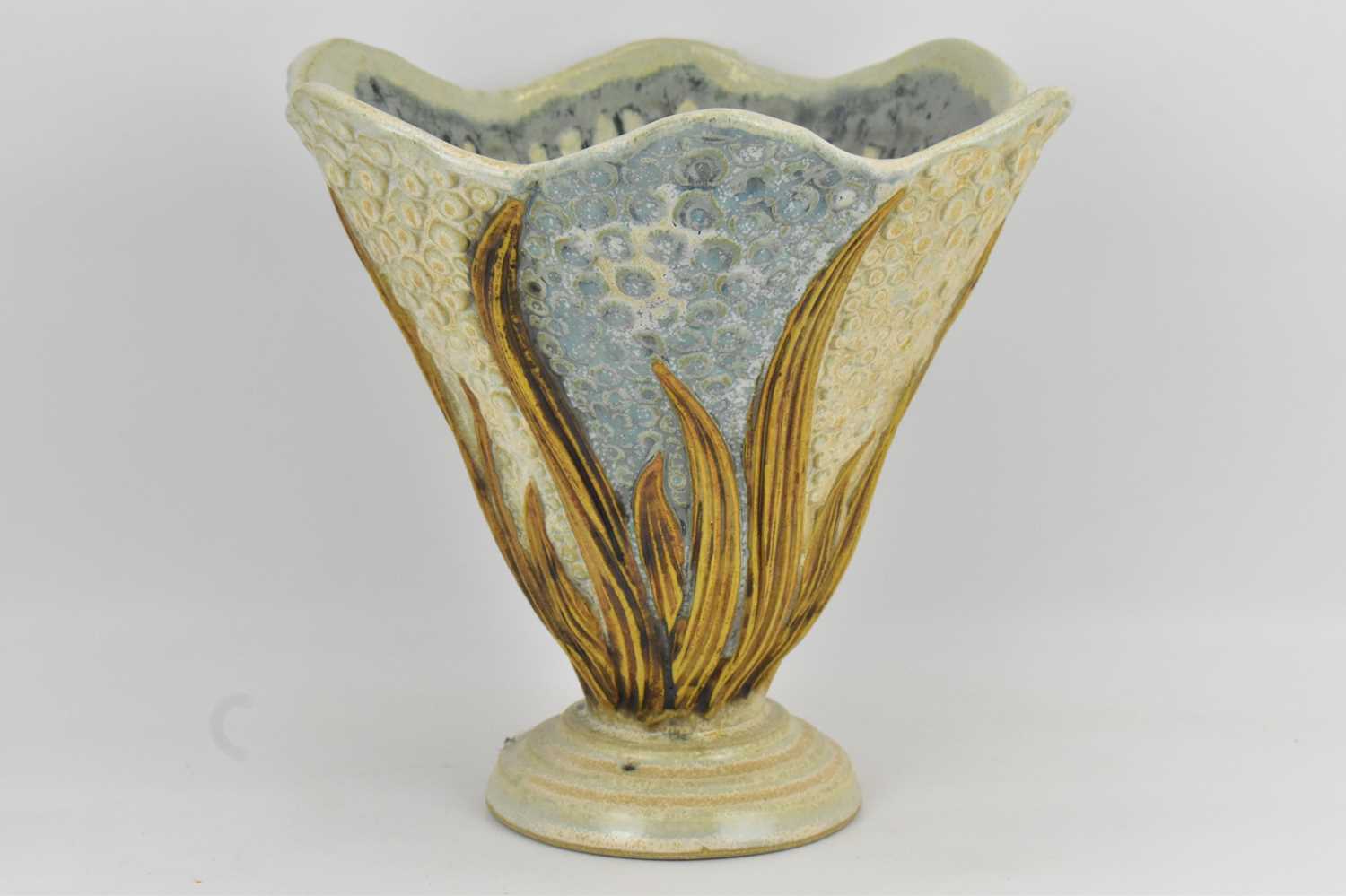 BERNARD ROOKE; a large studio pottery conical vase in the form of a flowerhead, with applied - Image 3 of 4