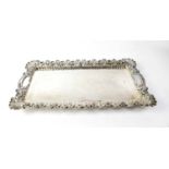 A Victorian hallmarked silver rectangular tray with shell and scroll rim, Fenton Bros Ltd, Sheffield