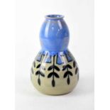 ROYAL DOULTON; a double gourd vase with blue and grey drip glaze body with abstract leaf decoration,
