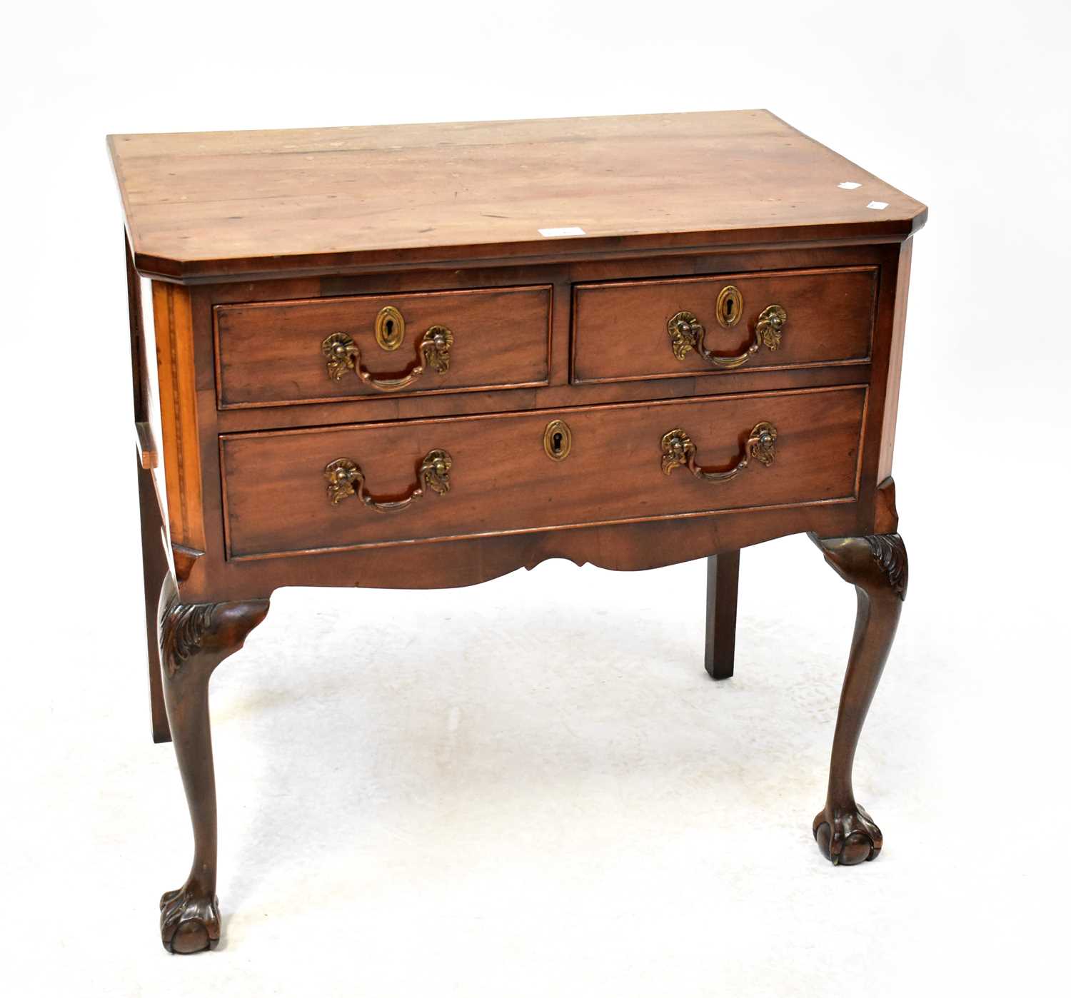 An Edwardian mahogany two-over-one cabinet on cabriole and ball and claw supports, 72 x 74 x 46cm.